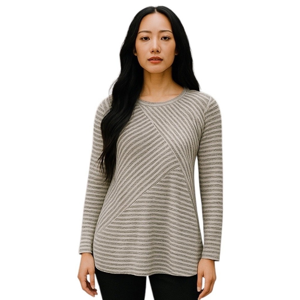 Weekends by Chico's Striped Asymmetrical Long Sleeve Top Women's‎ Size M